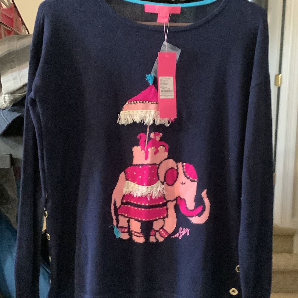Lilly Pulitzer Navy Sweater‎ with Pink and Gold Accents